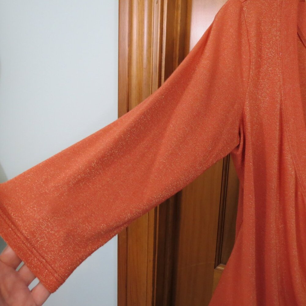 Cache Orange Sparkle Faux Wrap Blouse Deep V 3/4 … - image 4